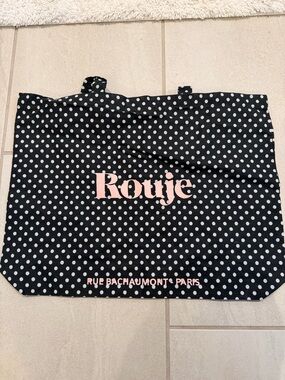 Rouje Black Polka Dot Tote with Pink Logo